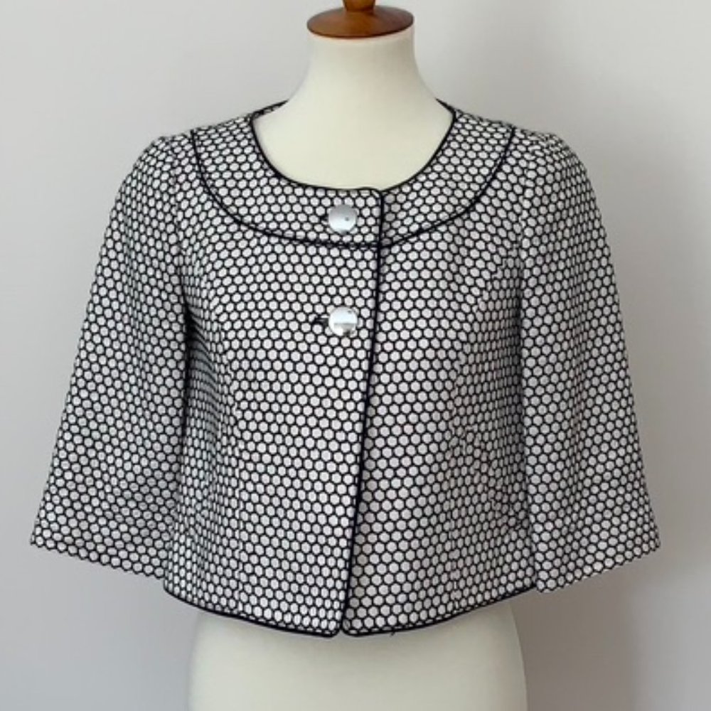 Ann Taylor Size 0 Blue/White Suiting Jacket Bracelet Sleeve Length
